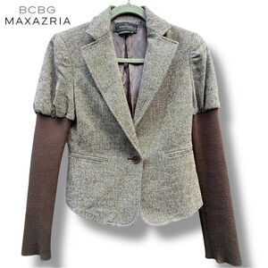 BCBG MaxAzria Women's Blazer Tweed Knit Sleeve Wool Silk Jacket Academia Y2K XS